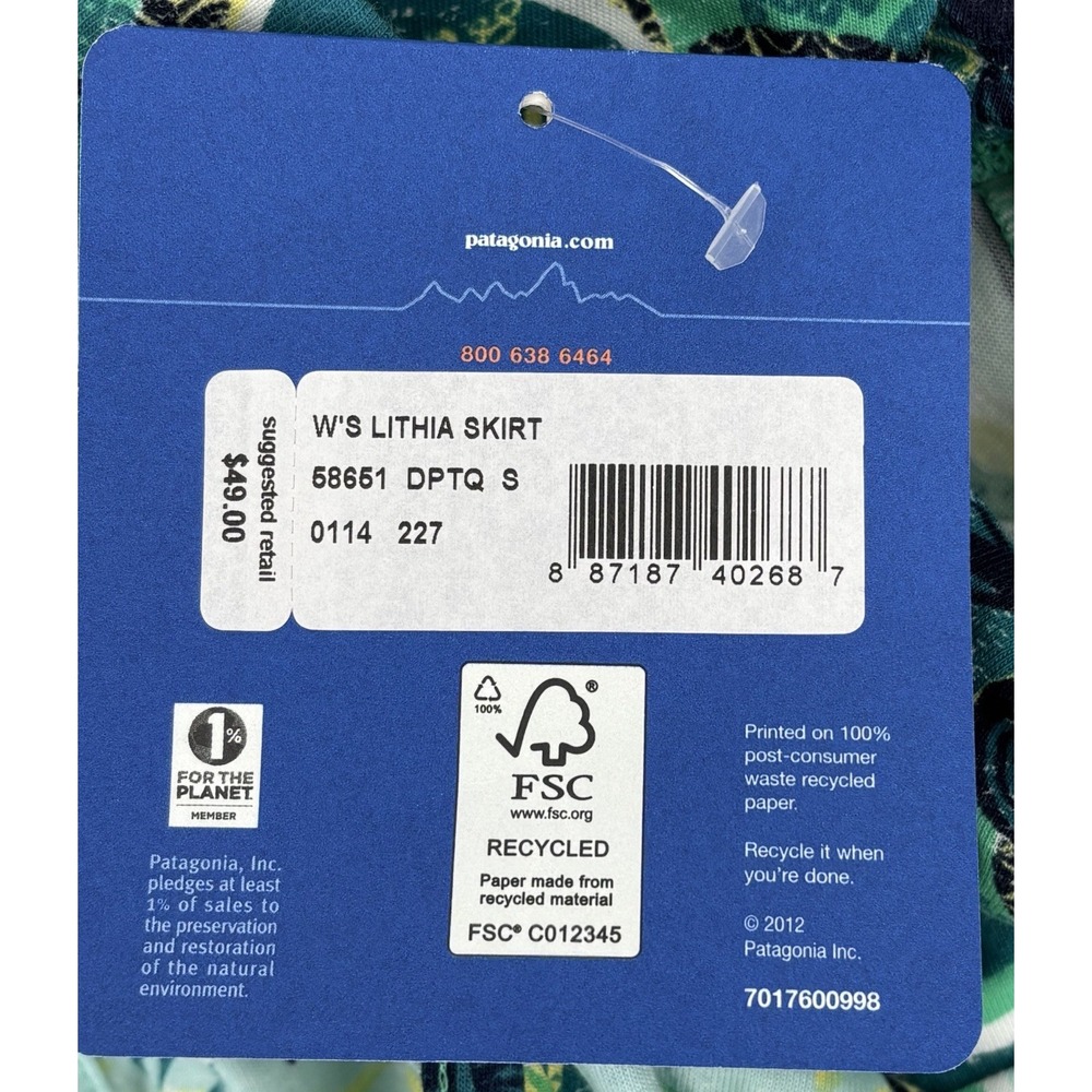 Patagonia Lithia Skirt Size Small Green Print Organic Cotton Lyocell NWT - Picture 7 of 8